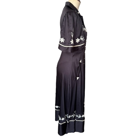 The Great. The Western Bridge Embroidered Satin Midi Dress Black Small Size:1 - Picture 8 of 16